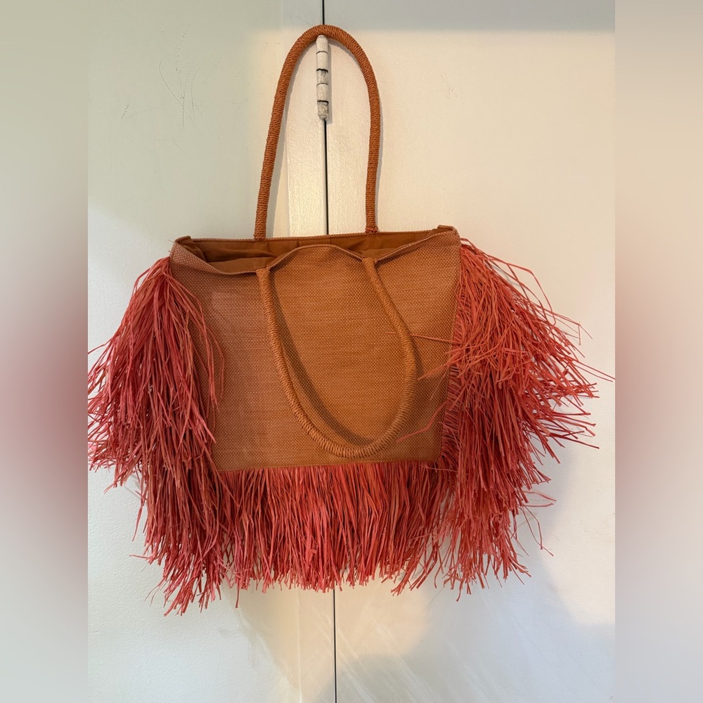 ASOS Orange Raffia Fringe Tote